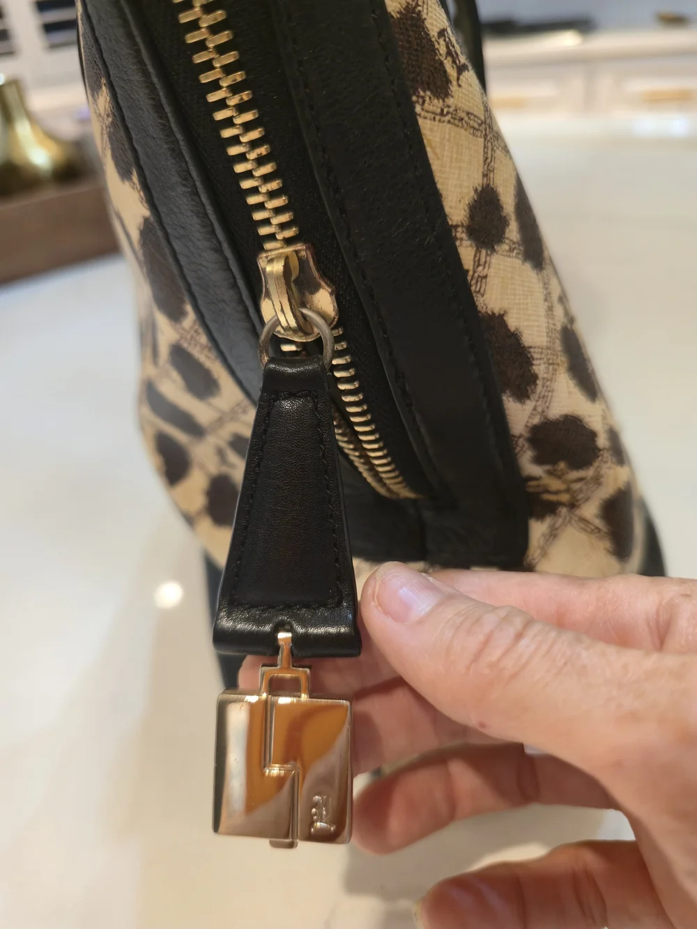 Authentic L.A.M.B. Black & Cream Animal Print Dome Satchel